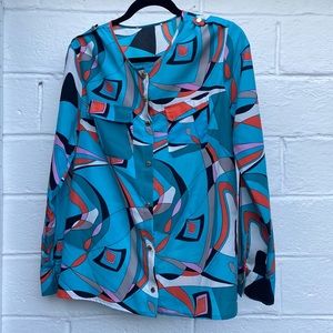 Michael Kors | 70s inspired blue and orange blouse | size L